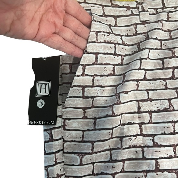 Hreski Golf Shorts Brick Wall Pattern Brown/White Men’s Size 40 NWT - Picture 5 of 14